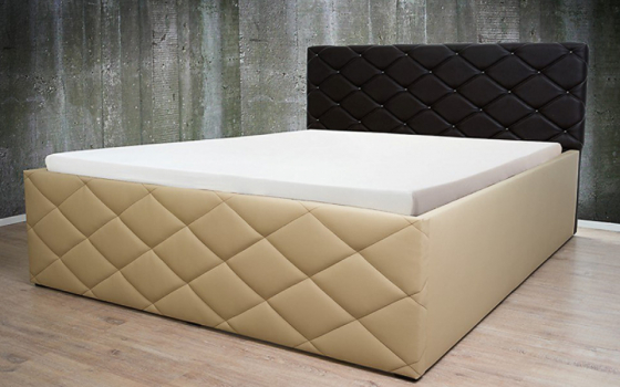 Bett mit Stoff und Leder Stoff Beige